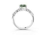 White gold Fancy Green Cushion Cut Diamond Scattered Round Accent Ring with Prong Setting_15