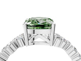 White gold Fancy Green Cushion Cut Diamond Scattered Round Accent Ring with Prong Setting_16