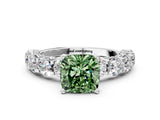 White gold Fancy Green Cushion Cut Diamond Side Stone Engagement Ring with Four-Prong Setting_24