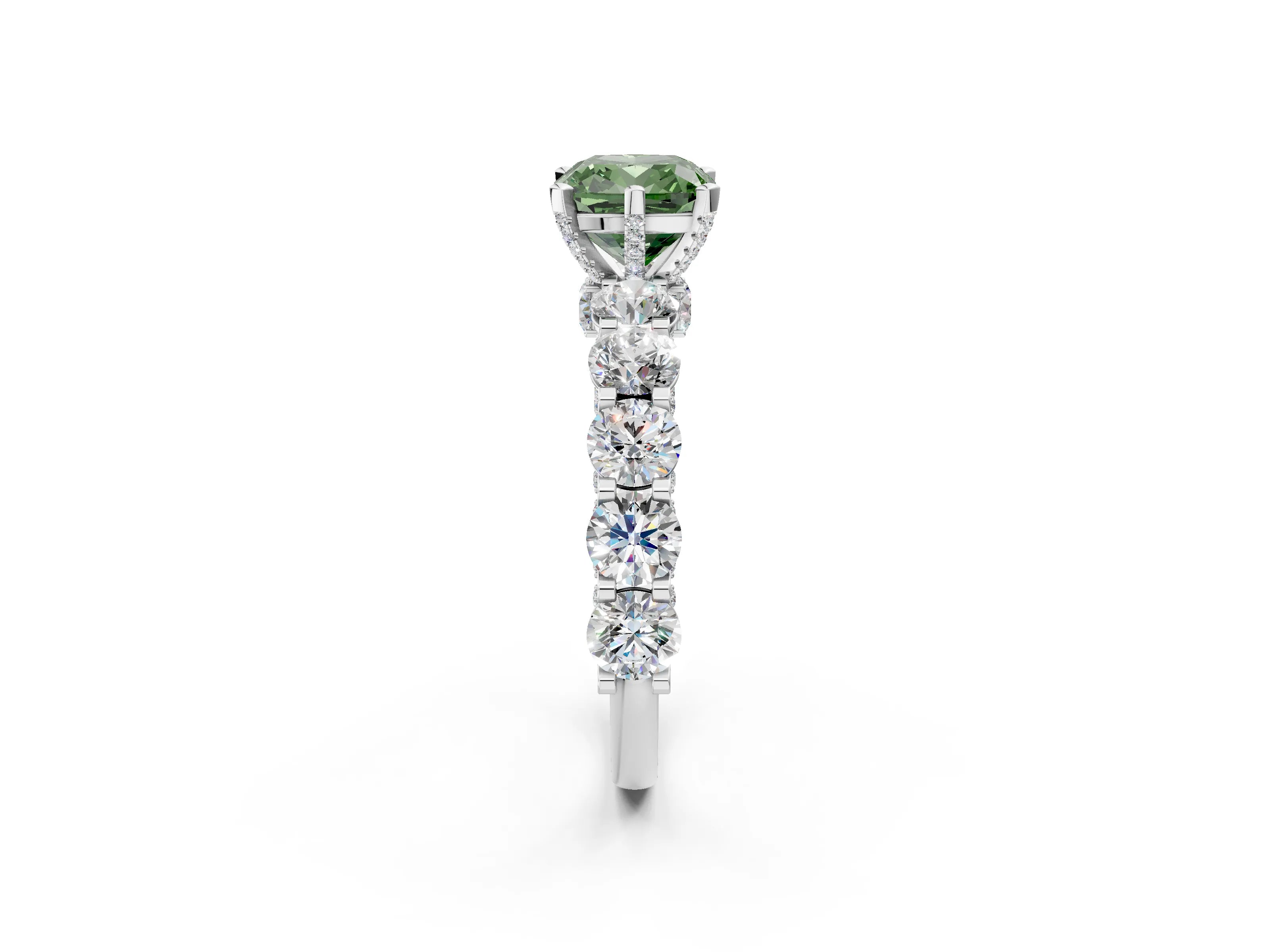 White gold Fancy Green Cushion Cut Diamond Side Stone Engagement Ring with Four-Prong Setting_26