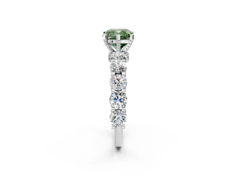 White gold Fancy Green Cushion Cut Diamond Side Stone Engagement Ring with Four-Prong Setting_26