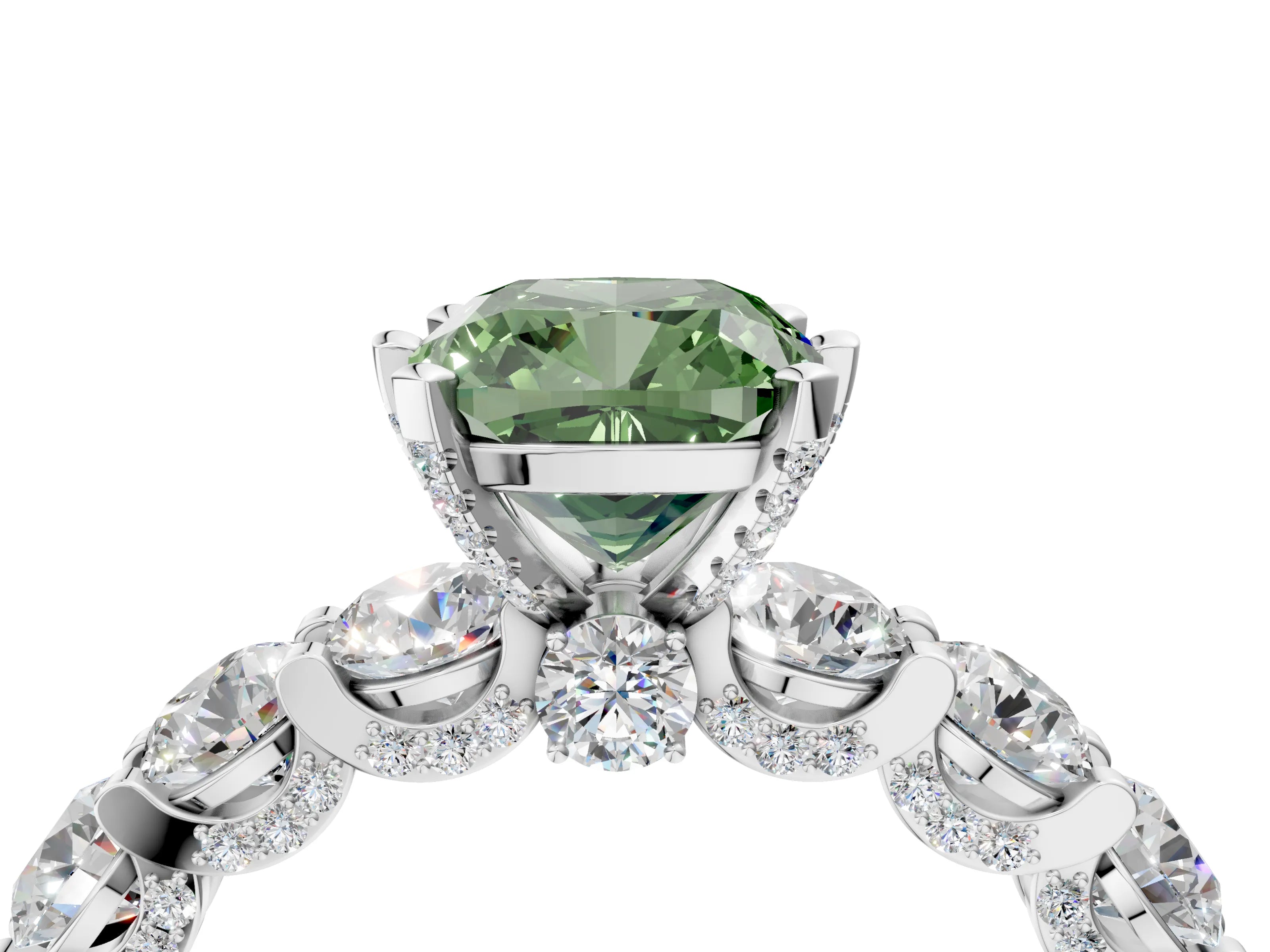White gold Fancy Green Cushion Cut Diamond Side Stone Engagement Ring with Four-Prong Setting_28