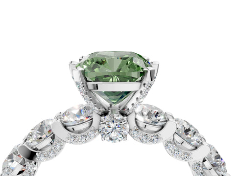 White gold Fancy Green Cushion Cut Diamond Side Stone Engagement Ring with Four-Prong Setting_28
