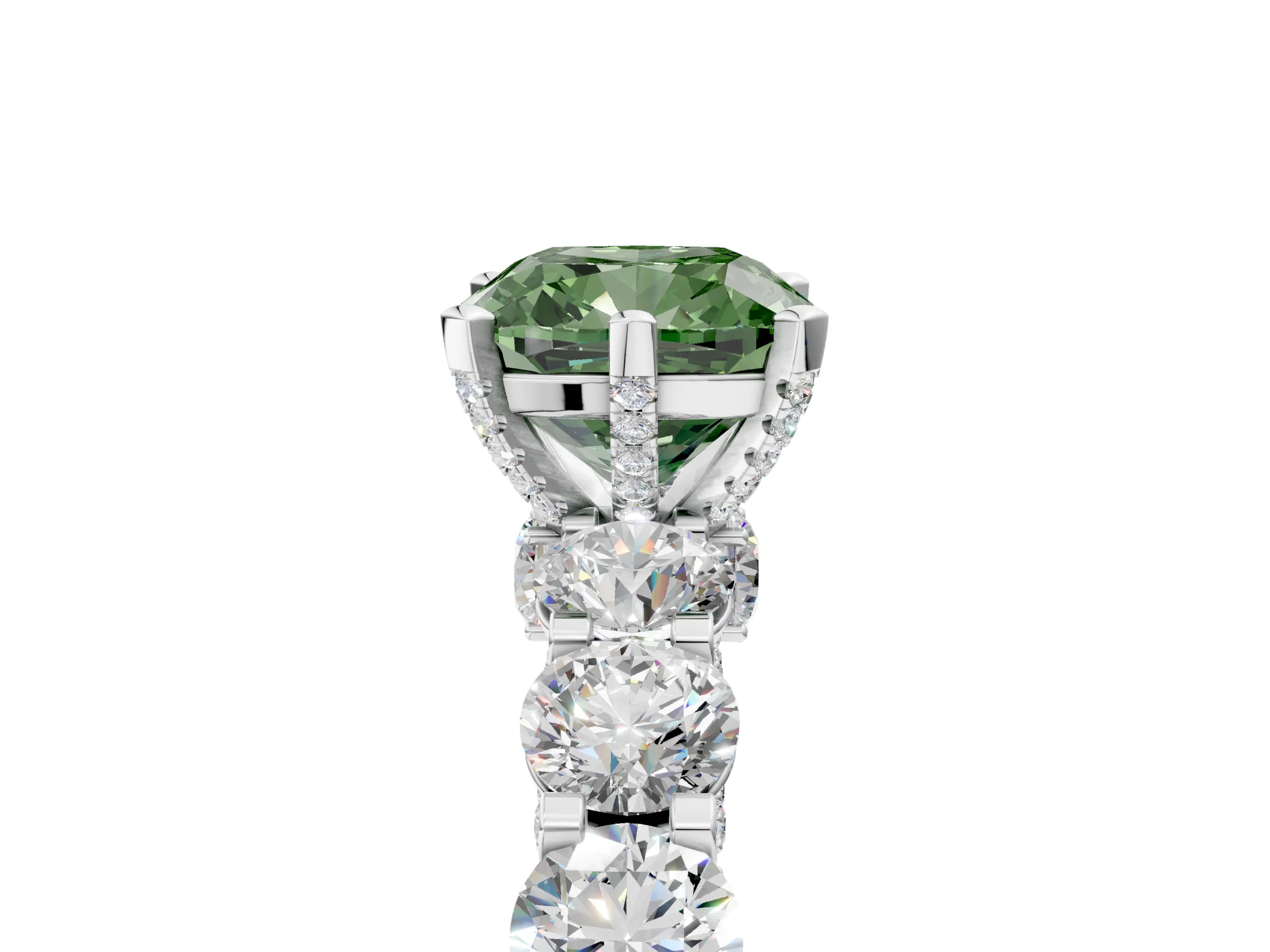 White gold Fancy Green Cushion Cut Diamond Side Stone Engagement Ring with Four-Prong Setting_29