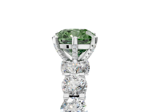 White gold Fancy Green Cushion Cut Diamond Side Stone Engagement Ring with Four-Prong Setting_29