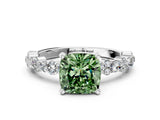 White gold Fancy Green Cushion Cut Diamond Side Stone Solitaire Ring with Round  and Four-Prong Setting_12