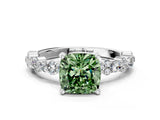 White gold Fancy Green Cushion Cut Diamond Side Stone Solitaire Ring with Round  and Four-Prong Setting_124