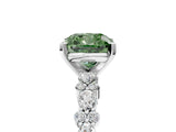 White gold Fancy Green Cushion Cut Diamond Side Stone Solitaire Ring with Round  and Four-Prong Setting_125