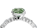 White gold Fancy Green Cushion Cut Diamond Side Stone Solitaire Ring with Round  and Four-Prong Setting_128
