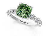 White gold Fancy Green Cushion Cut Diamond Side Stone Solitaire Ring with Round  and Four-Prong Setting_13
