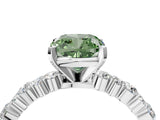 White gold Fancy Green Cushion Cut Diamond Side Stone Solitaire Ring with Round  and Four-Prong Setting_16