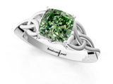 White gold Fancy Green Cushion Cut Diamond Solitaire Celtic Knot Ring with Four-Prong Setting_101