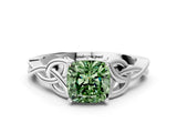 White gold Fancy Green Cushion Cut Diamond Solitaire Celtic Knot Ring with Four-Prong Setting_99