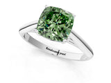 White gold Fancy Green Cushion Cut Diamond Solitaire Engagement Ring with Cathedral Setting and Four-Prong Mount_130