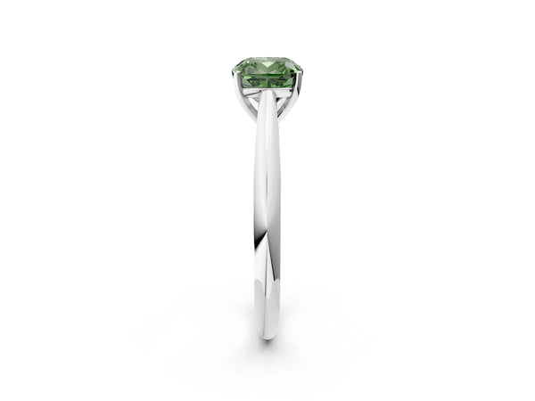 Platinum Fancy Green Cushion Cut Diamond Solitaire Engagement Ring with Cathedral Setting and Four-Prong Mount