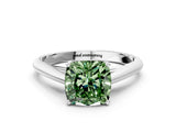 White gold Fancy Green Cushion Cut Diamond Solitaire Engagement Ring with Cathedral Setting and Four-Prong Mount_196
