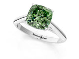 White gold Fancy Green Cushion Cut Diamond Solitaire Engagement Ring with Cathedral Setting and Four-Prong Mount_49