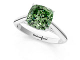 White gold Fancy Green Cushion Cut Diamond Solitaire Engagement Ring with Cathedral Setting and Four-Prong Mount_64