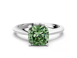 White gold Fancy Green Cushion Cut Diamond Solitaire Engagement Ring with Classic Band and Four-Prong Setting_145