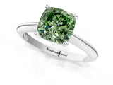 White gold Fancy Green Cushion Cut Diamond Solitaire Engagement Ring with Classic Band and Four-Prong Setting_146
