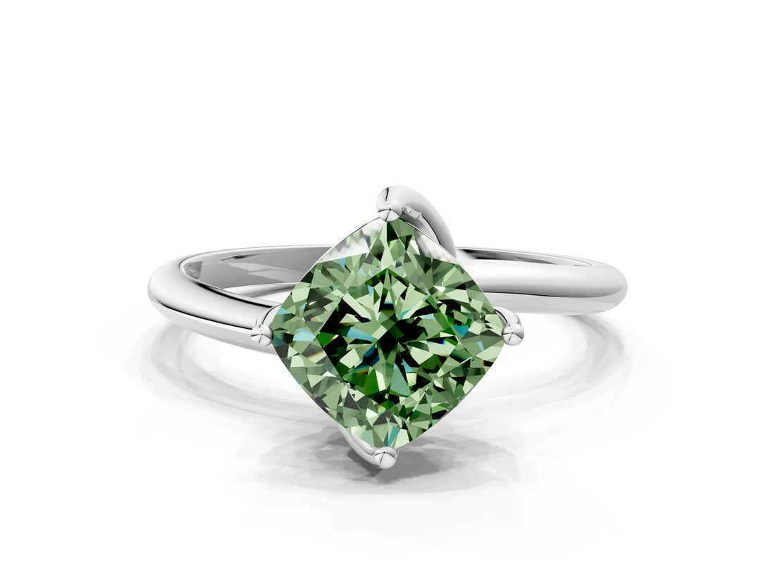White gold Fancy Green Cushion Cut Diamond Solitaire Engagement Ring with Four-Prong Setting and Classic Band_19
