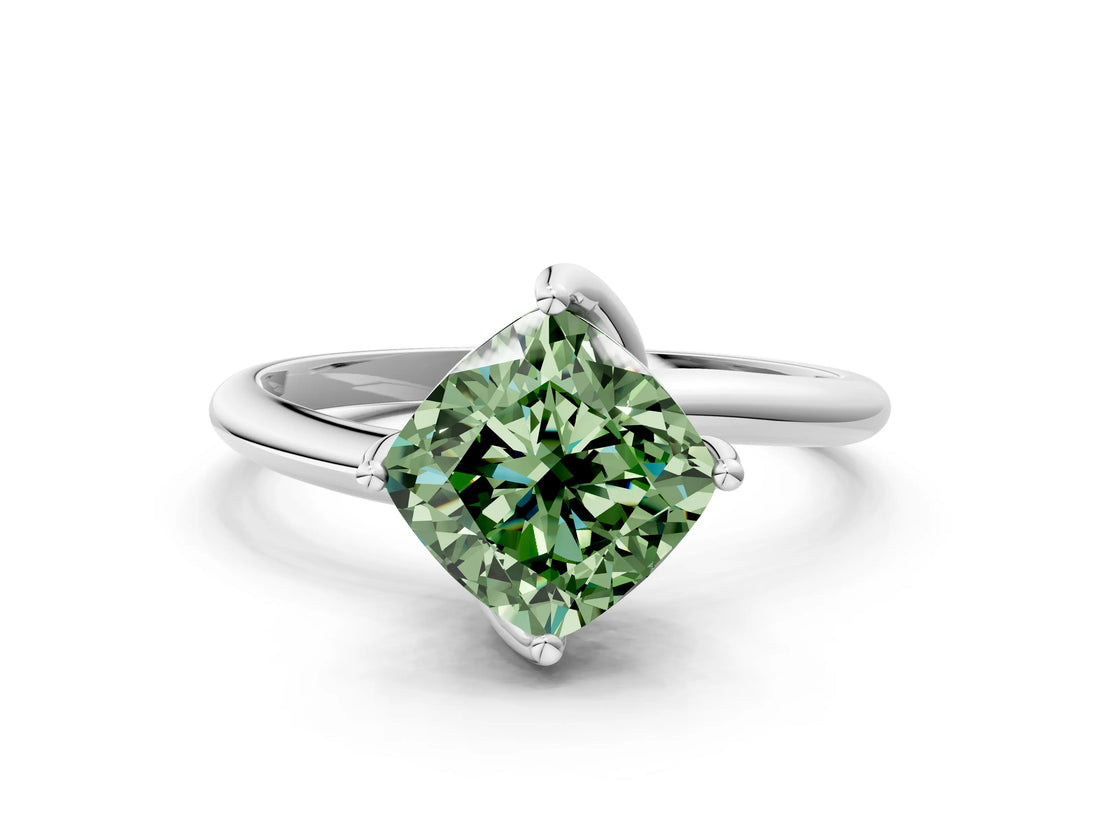 White gold Fancy Green Cushion Cut Diamond Solitaire Engagement Ring with Four-Prong Setting and Classic Band_32