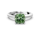 White gold Fancy Green Cushion Cut Diamond Solitaire Engagement Ring with Round Band and Four-Prong Setting_166