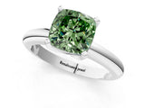 White gold Fancy Green Cushion Cut Diamond Solitaire Engagement Ring with Round Band and Four-Prong Setting_167