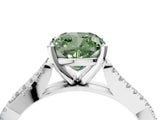 White gold Fancy Green Cushion Cut Diamond Solitaire Engagement Ring with Twisted Pavé Band and Four-Prong Setting_84