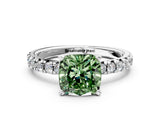 White gold Fancy Green Cushion Cut Diamond Solitaire Pavé Engagement Ring with Round Band and Prong Setting_69