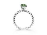 White gold Fancy Green Cushion Cut Diamond Solitaire Ring with Beaded Band and Prong Setting_411