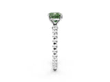 White gold Fancy Green Cushion Cut Diamond Solitaire Ring with Beaded Band and Prong Setting_423