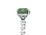 White gold Fancy Green Cushion Cut Diamond Solitaire Ring with Beaded Band and Prong Setting_426