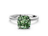 White gold Fancy Green Cushion Cut Diamond Solitaire Ring with Classic Band and Four-Prong Setting