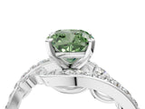 White gold Fancy Green Cushion Cut Diamond Solitaire Ring with Filigree Band and Four-Prong Setting_45