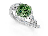 White gold Fancy Green Cushion Cut Diamond Solitaire Ring with Filigree Band and Four-Prong Setting_46