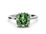 White gold Fancy Green Cushion Cut Diamond Solitaire Ring with Flower Prong Setting and Classic Band_35