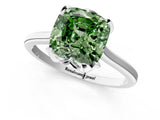 White gold Fancy Green Cushion Cut Diamond Solitaire Ring with Flower Prong Setting and Classic Band_60