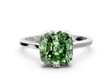 White gold Fancy Green Cushion Cut Diamond Solitaire Ring with Flower Prong Setting and Classic Band_71