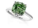 White gold Fancy Green Cushion Cut Diamond Solitaire Ring with Flower Prong Setting and Classic Band_99