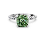 White gold Fancy Green Cushion Cut Diamond Solitaire Ring with Four-Prong Setting and Pavé Band_3