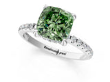 White gold Fancy Green Cushion Cut Diamond Solitaire Ring with Four-Prong Setting and Pavé Band_4
