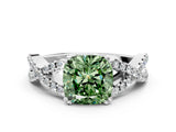 White gold Fancy Green Cushion Cut Diamond Solitaire Ring with Four-Prong Setting and Twisted Pavé Band_64