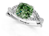 White gold Fancy Green Cushion Cut Diamond Solitaire Ring with Four-Prong Setting and Twisted Pavé Band_65