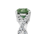 White gold Fancy Green Cushion Cut Diamond Solitaire Ring with Four-Prong Setting and Twisted Pavé Band_67