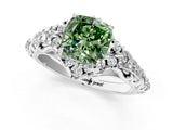 White gold Fancy Green Cushion Cut Diamond Solitaire Ring with Hidden Halo and Pavé Band_40