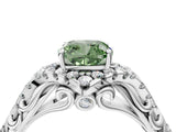 White gold Fancy Green Cushion Cut Diamond Solitaire Ring with Hidden Halo and Pavé Band_43