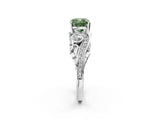 White gold Fancy Green Cushion Cut Diamond Solitaire Ring with Milgrain Pavé Band and Four-Prong Setting_275