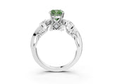 White gold Fancy Green Cushion Cut Diamond Solitaire Ring with Milgrain Pavé Band and Four-Prong Setting_275
