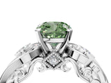 White gold Fancy Green Cushion Cut Diamond Solitaire Ring with Milgrain Pavé Band and Four-Prong Setting_277